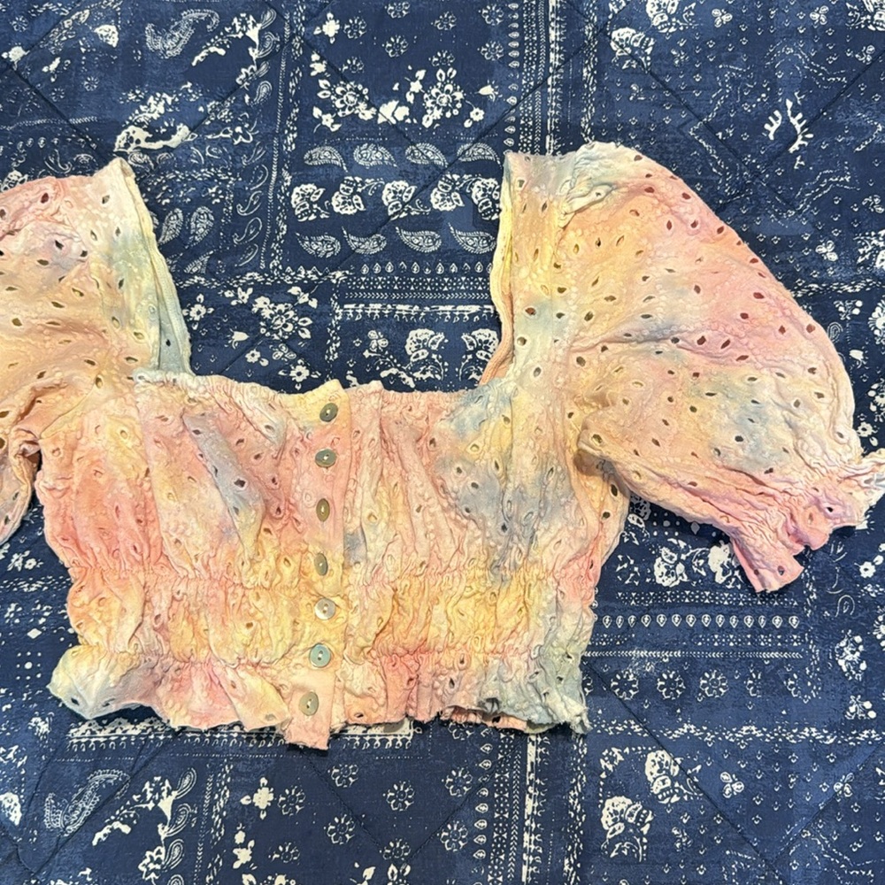 UO Tie Dye Crop Eyelet Ruffle Brooke Top